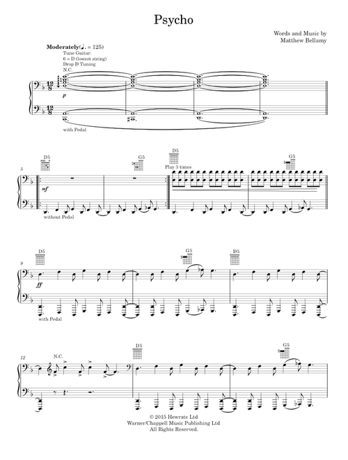 Psycho - Muse (Piano-Vocal-Guitar)