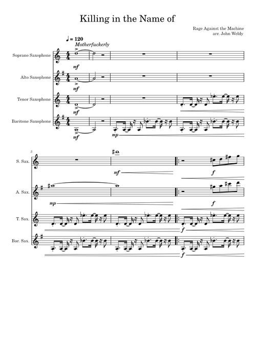 Killing in the name – Rage Against the Machine for Sax Quartet
