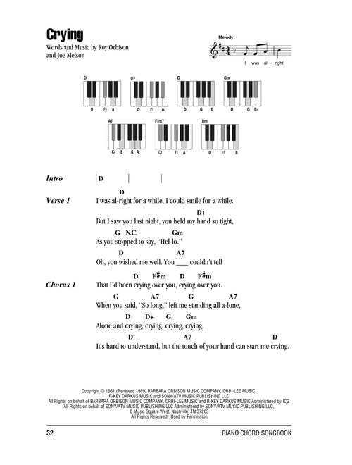 Crying - Roy Orbison (Piano Chords-Lyrics)