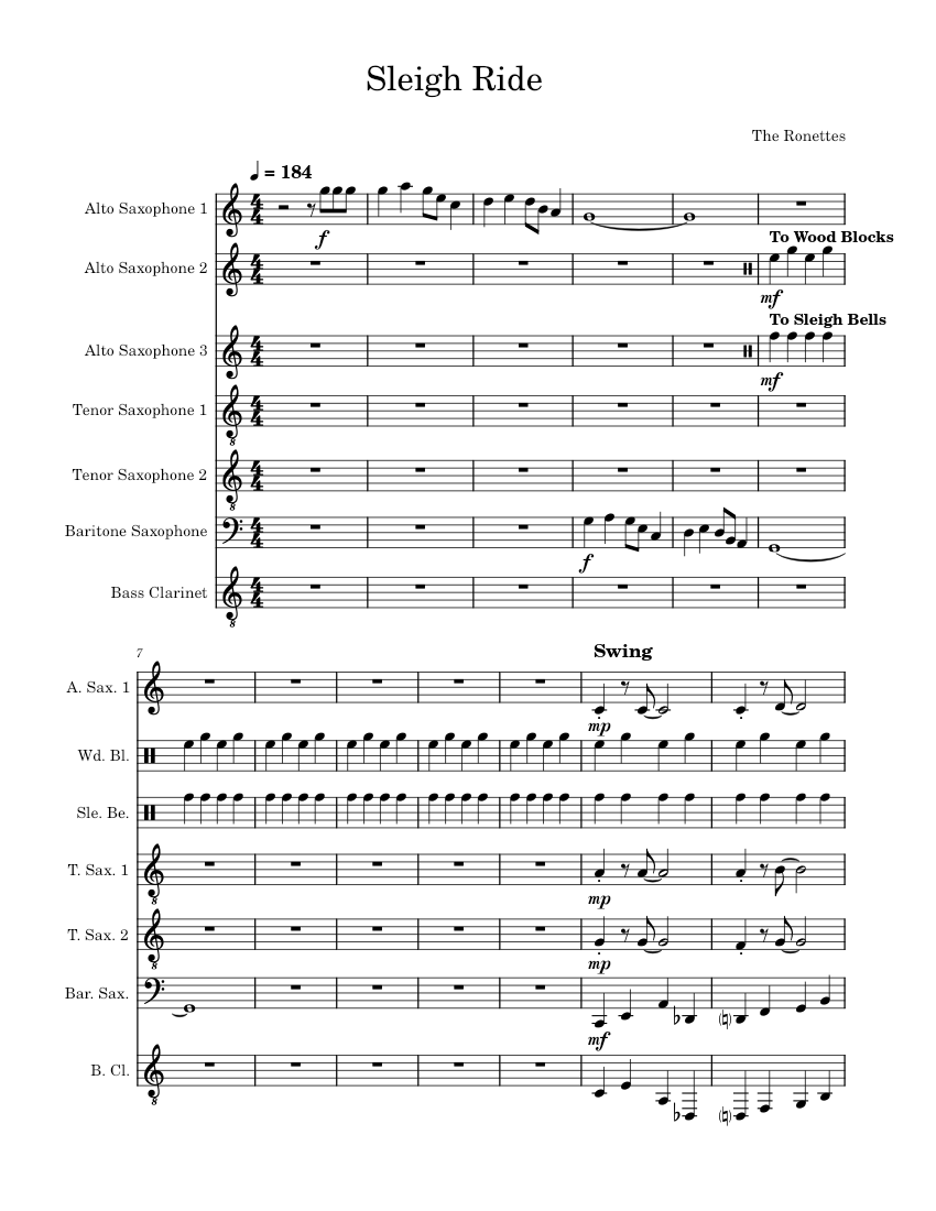 Sleigh RideThe Sheet music for bass, Saxophone alto