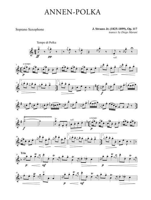 Annen-Polka for Saxophone Quartet (Arr. Diego Marani) - J. Strauss II (Woodwind Ensemble)