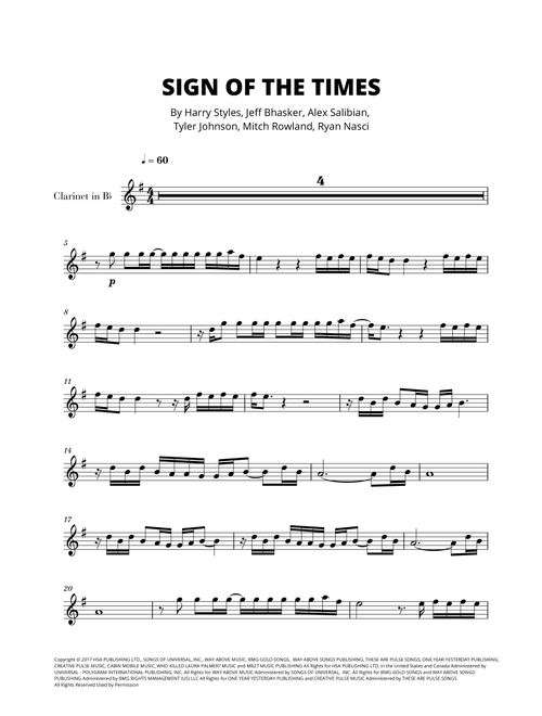 Sign Of The Times (Arr. Cadenza Editions) - Harry Styles (Clarinet Solo)