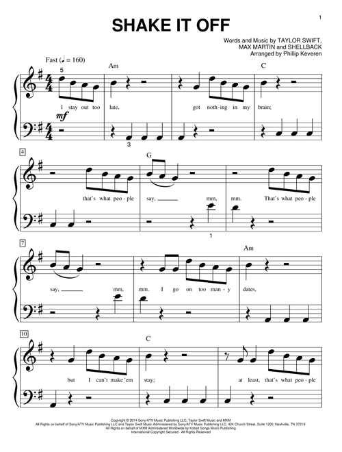 Shake It Off (arr. Phillip Keveren) - Taylor Swift (Big Note Piano)