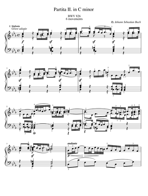Bach - Partita No.2 in C minor - BWV 826 - Original for Piano Solo With Fingering (Arr. poon) - Johann Sebastian Bach (Piano Solo)