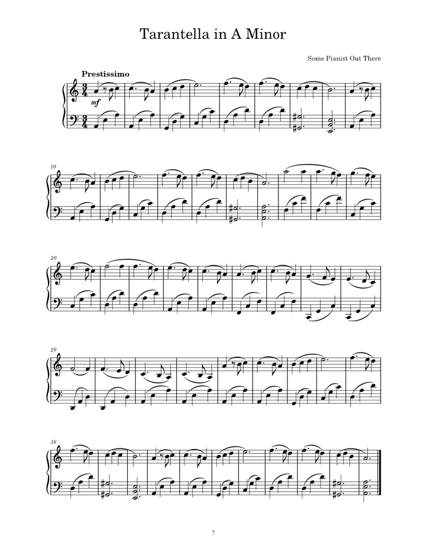 Tarantella in A Minor Sheet music for Piano (Solo)