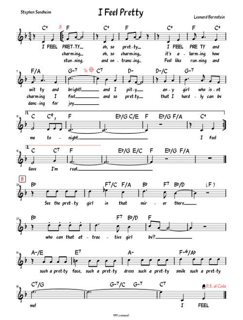 I Feel Pretty (Lead sheet with lyrics )