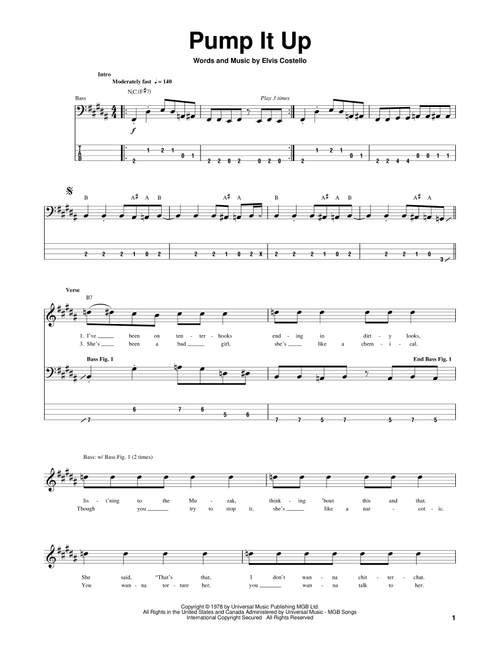 Pump It Up - Elvis Costello (Bass Tab)