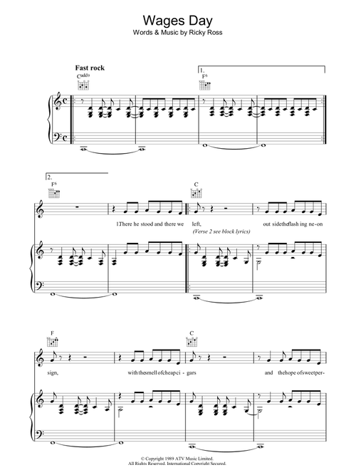 Wages Day - Deacon Blue (Piano-Vocal-Guitar (Piano Accompaniment))