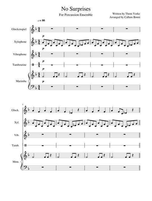 No Suprises for percussion