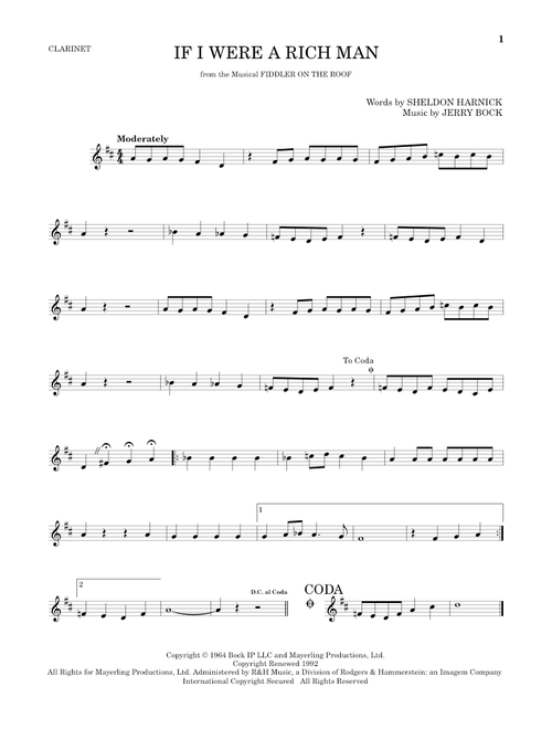 If I Were A Rich Man (from Fiddler On The Roof) - Bock & Harnick (Clarinet Solo)