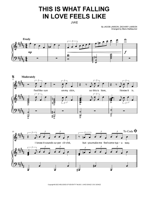 This Is What Falling In Love Feels Like (Arr. Mario Stallbaumer) - Jvke (Piano Vocal)
