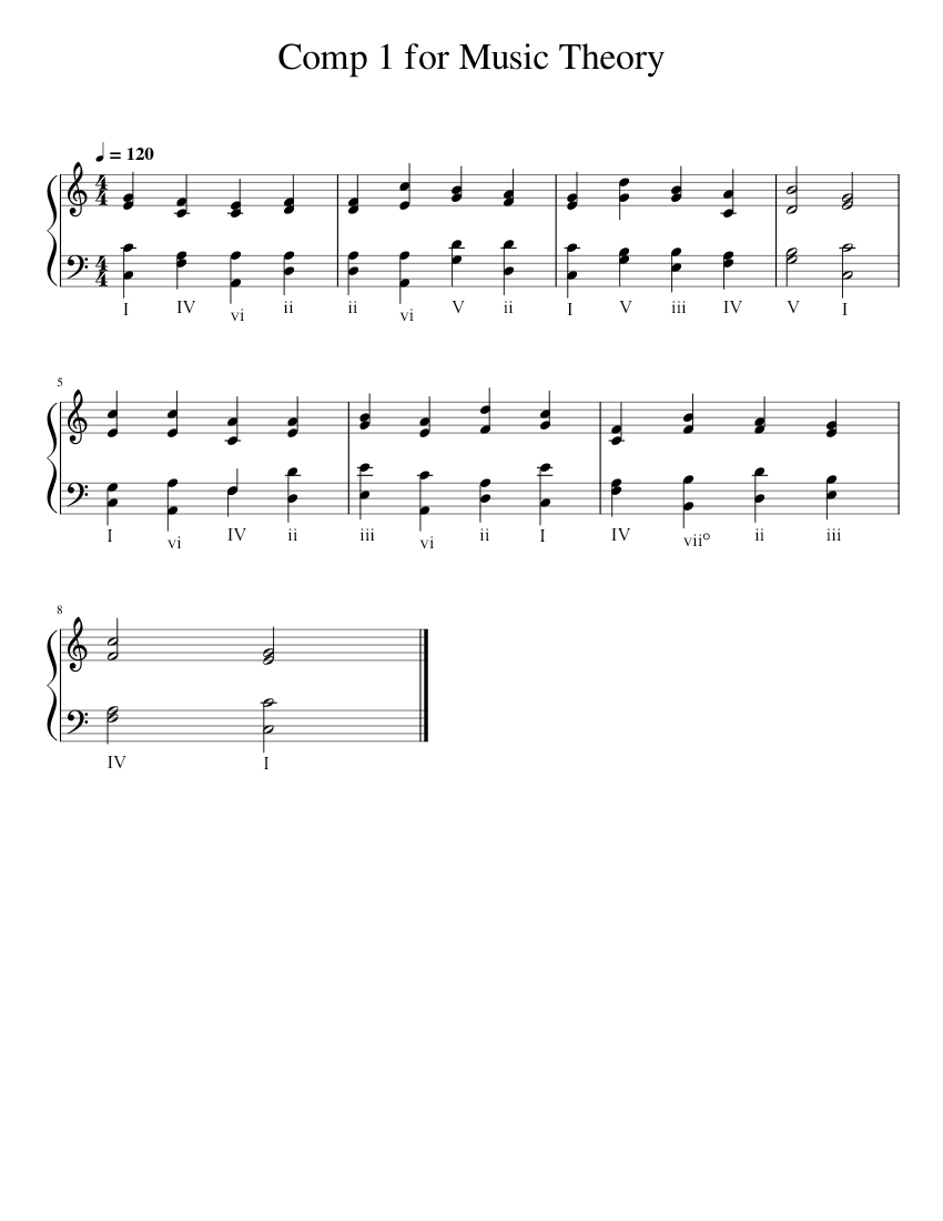 Comp 1 for Music Theory Sheet Music with Chords for Piano (Solo) easy ...
