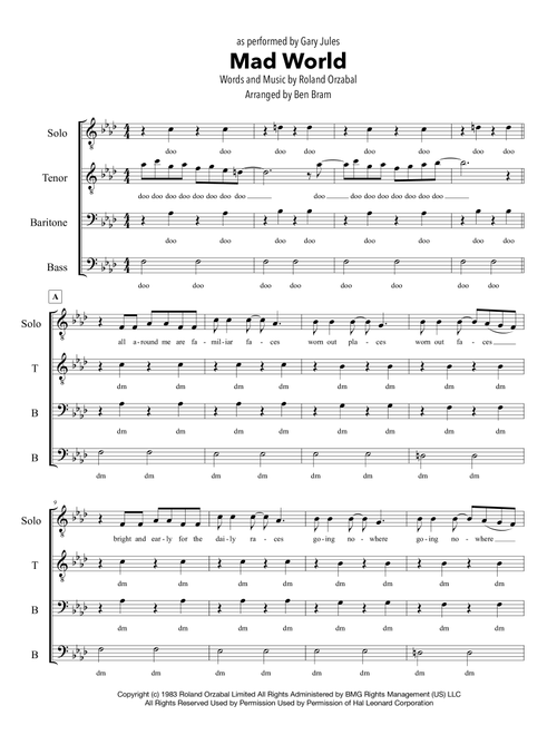 Mad World (Arr. Ben Bram) - Tears For Fears (Choral, TTBB)