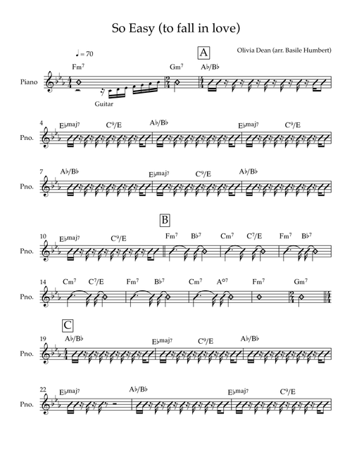 So Easy (To Fall In Love) (Arr. Basile Humbert) - Olivia Dean (Guitar Chords-Lyrics)