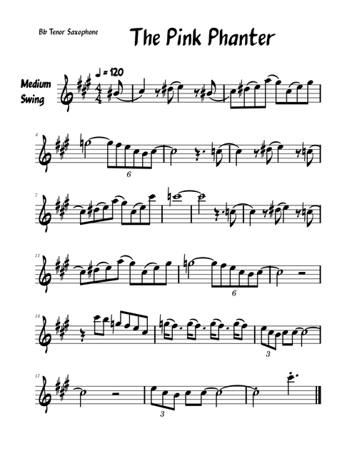 The Pink Panther Theme – Henry Mancini for Tenor Sax