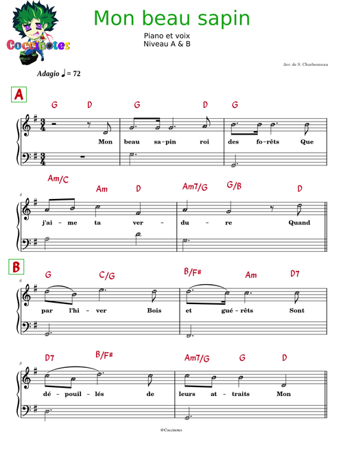 Mon Beau sapin - Niveau A/B - Piano & Voix