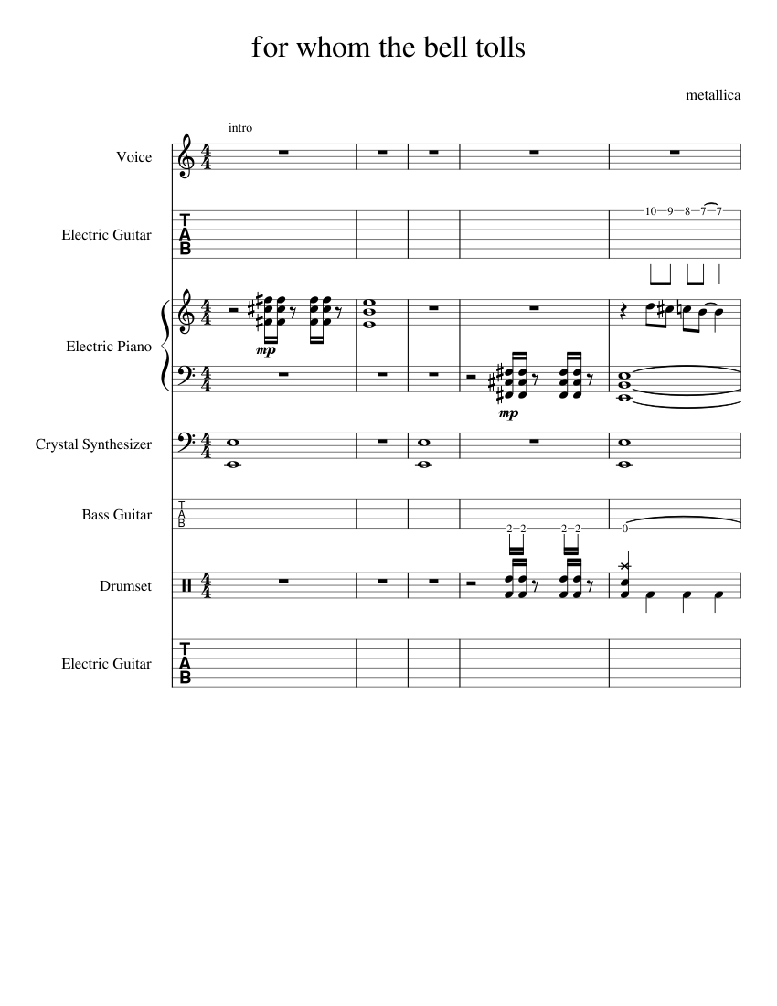 Tablature For Whom The Bell Tolls for whom the bell tolls Sheet music for Piano, Vocals, Guitar, Bass guitar  & more instruments (Mixed Ensemble) | Musescore.com