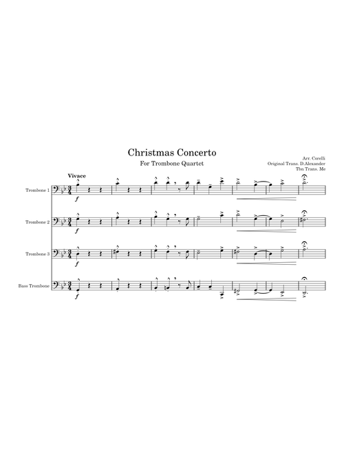 Concerto Grosso 'Christmas Concerto' Op 6, #8 – Arcangelo Corelli Trombone Quartet