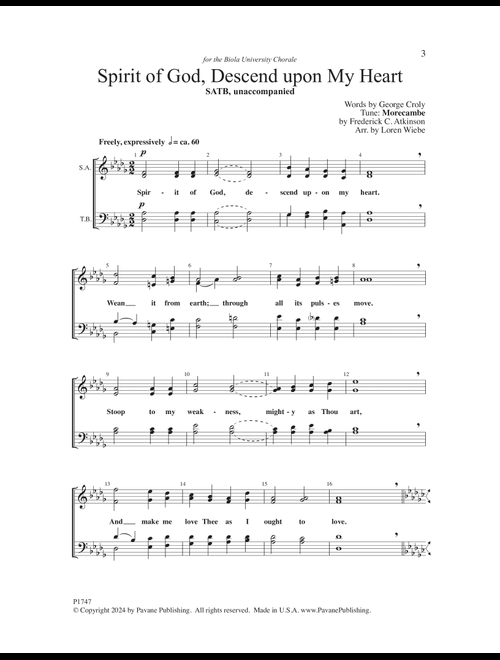 Spirit of God, Descend upon My Heart (arr. Loren Wiebe) - FREDERICK C ATKINSON (Choral, SATB)