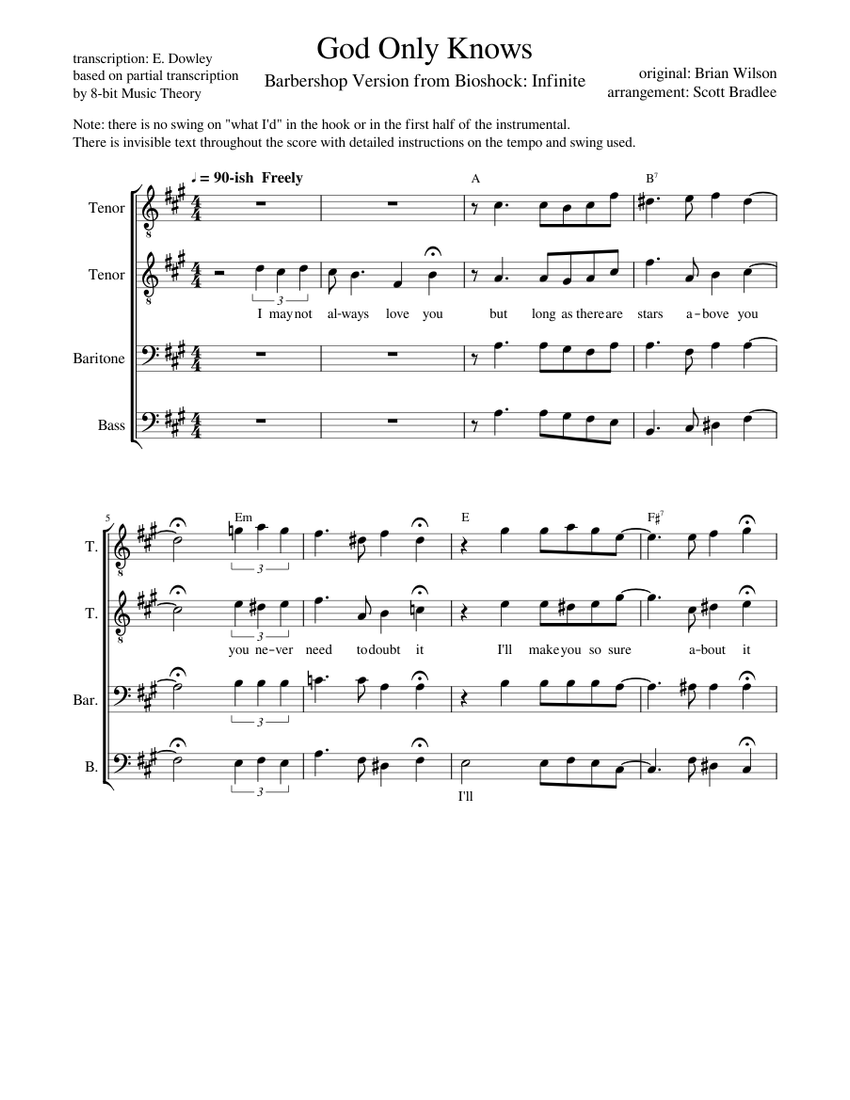 God Only Knows Sheet Music for Tenor, Bass voice, Baritone