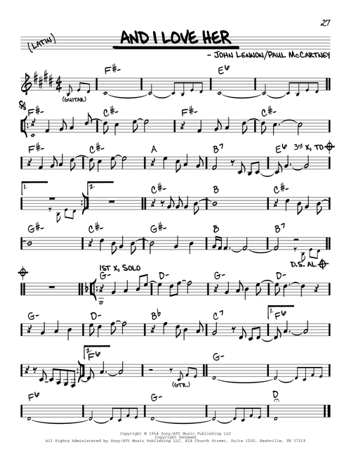 And I Love Her - The Beatles (Real Book - Melody-Chords)