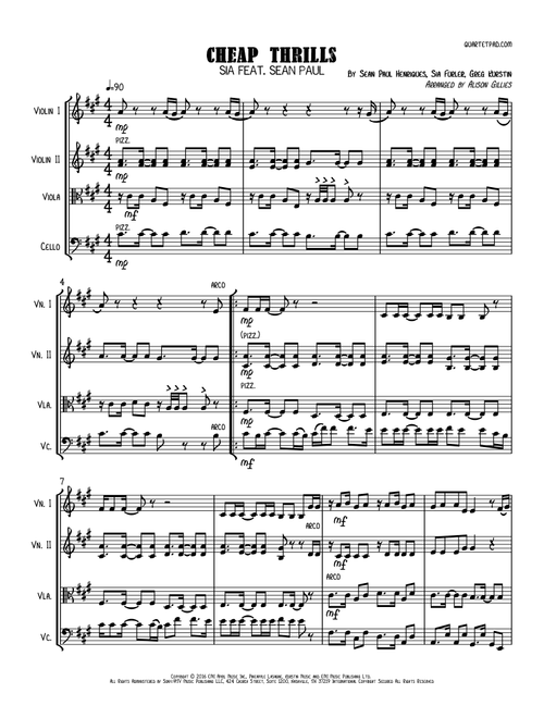 Cheap Thrills (Feat. Sean Paul) (Arr. Alison Gillies) - Sia feat. Sean Paul (String Quartet)