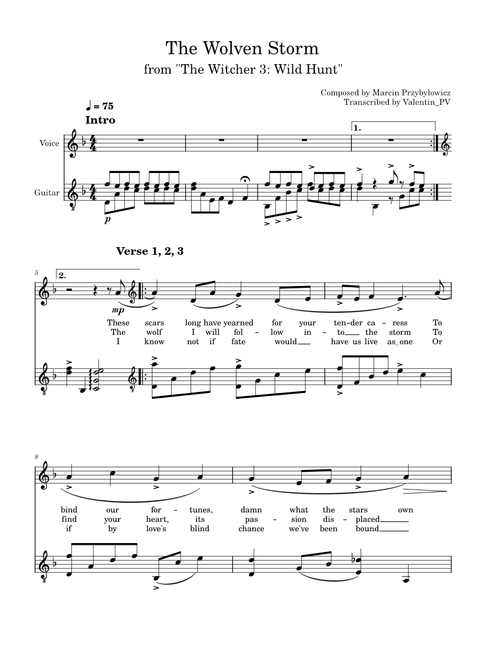 The Wolven Storm (Priscilla's Song) for the Guitar and Voice (No Tabs) - The Witcher 3: Wild Hunt