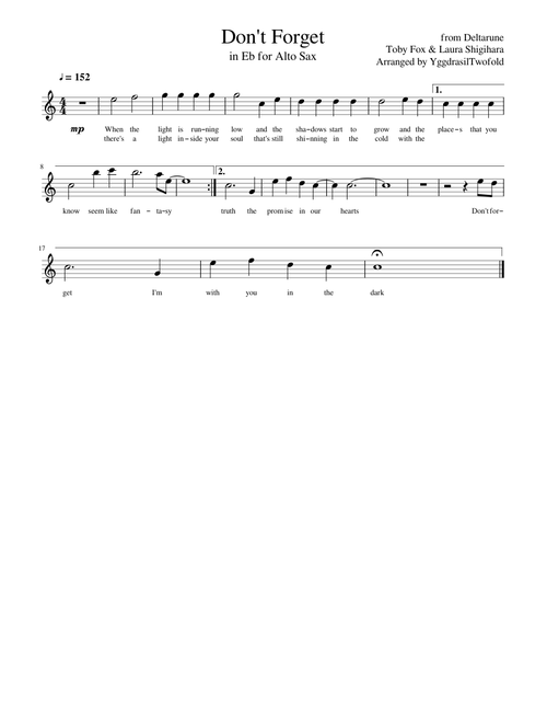 Toby Fox & Laura Shigihara - Don't Forget in Eb for Alto Sax (Deltrarune)