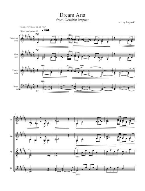 Dream Aria – Yu-Peng Chen for SATB