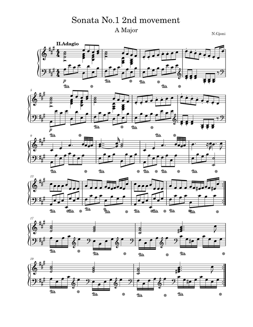 Sonata No.1 2nd Movement Sheet Music For Piano (Solo) | Musescore.com