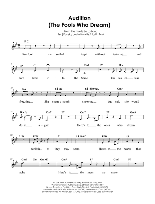 Audition (the Fools Who Dream) (Arr. Charles Lee) - Justin Hurwitz (Piano Vocal)