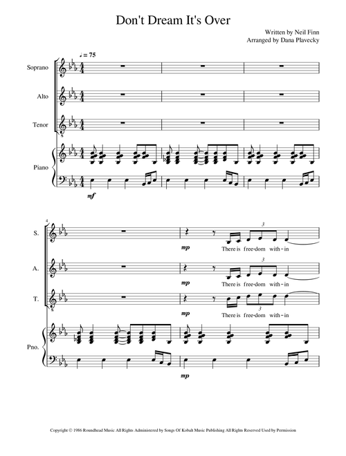 Don't Dream It's Over (Arr. Dana Plavecky) - Donny Osmond (Choral, Mixed)