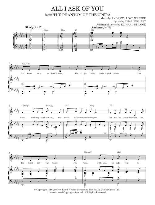 All I Ask Of You (from The Phantom Of The Opera) - Andrew Lloyd Webber, Phantom Of The Opera Musical (Piano Vocal)