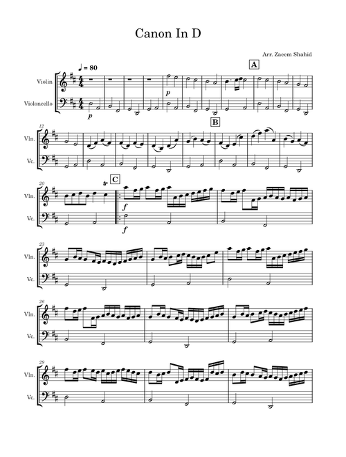 Canon in D major, BWV 1086 – Johann Sebastian Bach Canon In D Major - String Duet