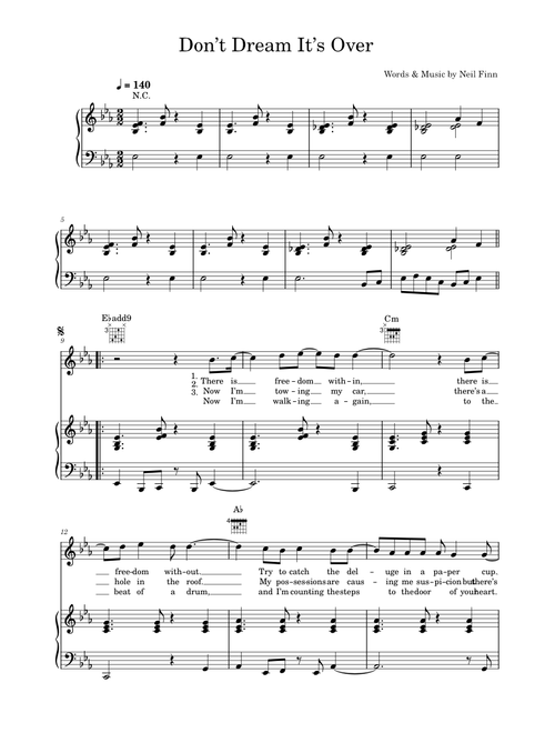 Don't dream (it's over) - Crowded House (Piano-Vocal-Guitar (Piano Accompaniment))