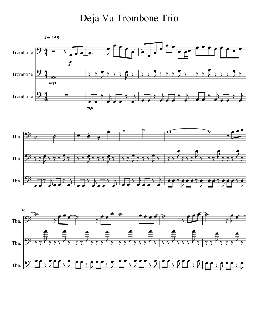 Deja Vu Trombone Trio Sheet Music for Trombone (Mixed Trio) | MuseScore.com
