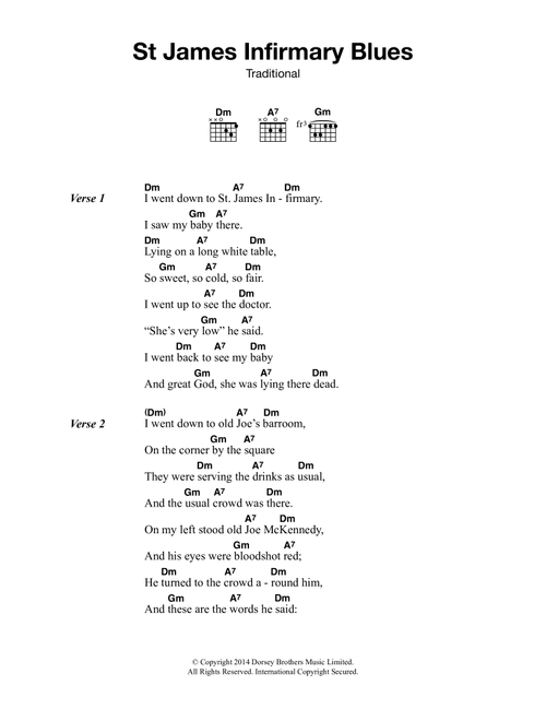 St James' Infirmary Blues - Traditional (Guitar Chords-Lyrics)