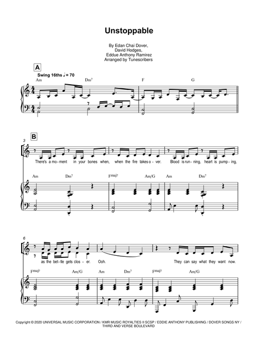 Unstoppable (Arr. Tunescribers) - Edan Chai Dover, David Hodges, Eddue Anthony Ramirez (Piano Vocal)