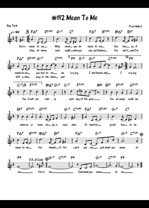 Mean To Me Sheet Music with Chords for Guitar, Bass guitar, Drum