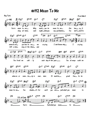 Mean To Me Sheet Music with Chords for Guitar, Bass guitar, Drum Mean To Me Sheet Music with Chords for Guitar, Bass guitar, Drum