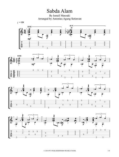 Sabda Alam (Arr. Antonius Agung Setiawan) - Ismail Marzuki (Guitar Tab)