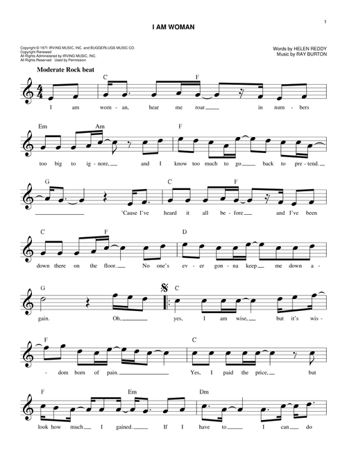 I Am Woman - Helen Reddy (Easy Lead Sheet - Fake Book)
