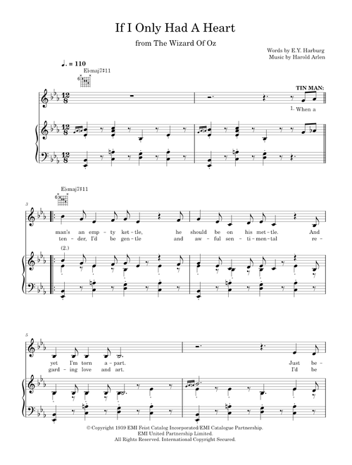 If I Only Had A Heart (from 'The Wizard Of Oz') - Harold Arlen (Piano-Vocal-Guitar (Piano Accompaniment))