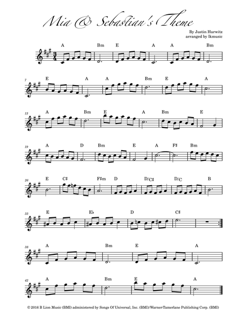 Mia & Sebastian's Theme (Arr. Lkmusic) - Justin Hurwitz (Violin Solo)