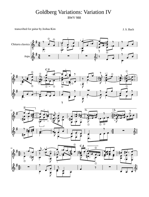 Goldberg Variations: Variation 4 for guitar solo