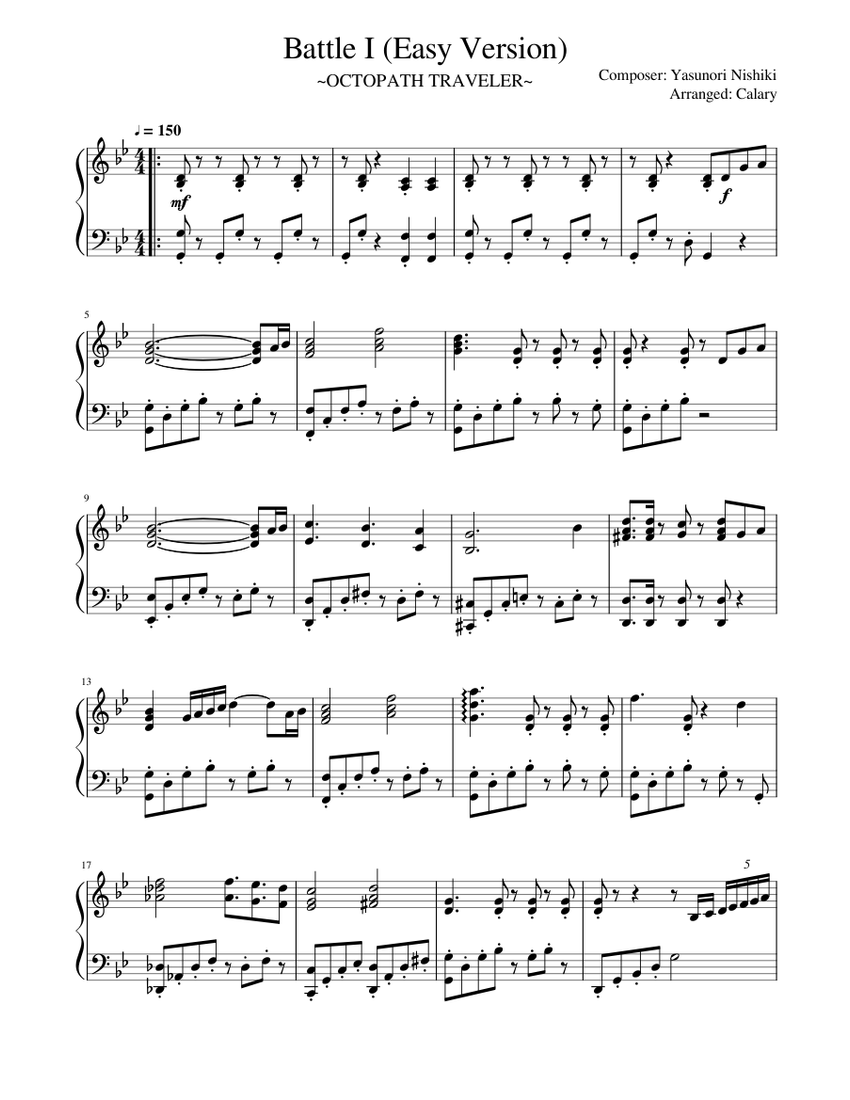 Octopath Traveler - Battle I (easy version) Sheet Music for