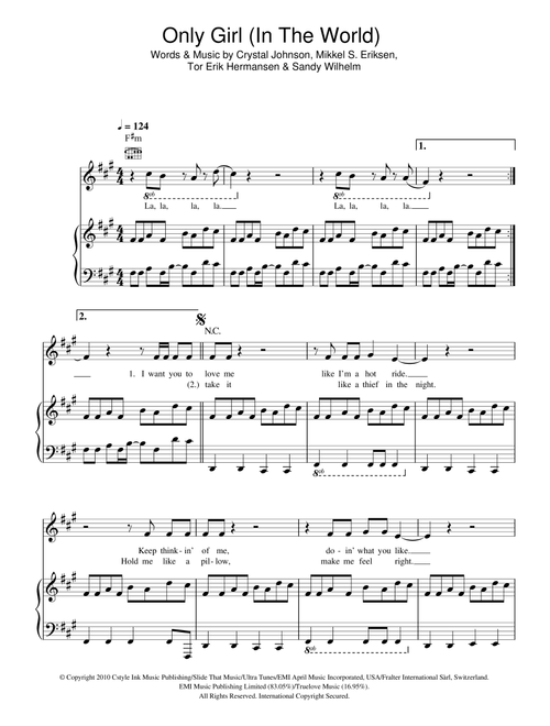 Only Girl (In The World) - Rihanna (Piano-Vocal-Guitar (Piano Accompaniment))
