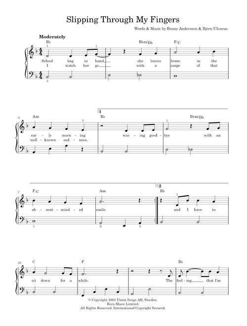 Slipping Through My Fingers - ABBA (Easy Piano)