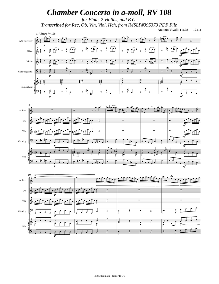 Vivaldi, A._Chamber Concerto In A-minor, RV 108 Sheet Music