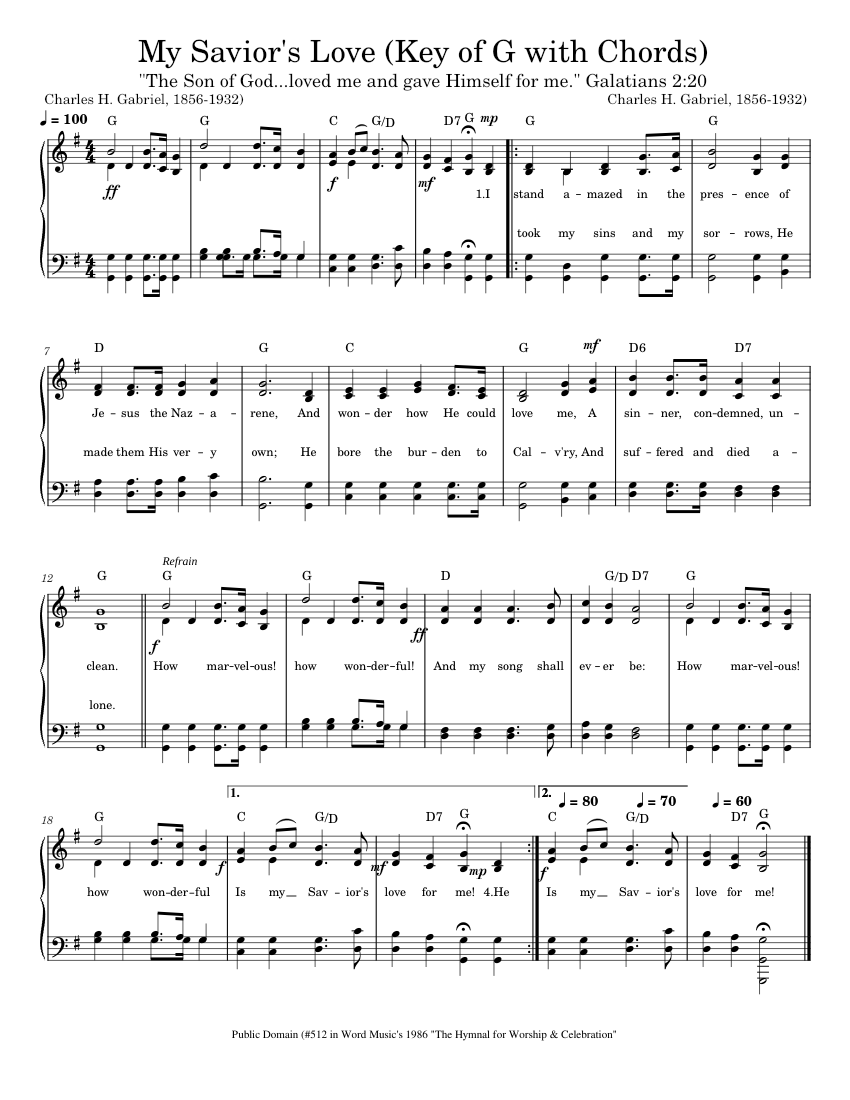 My Savior's Love (Key of G with Chords) Sheet music for Piano (SATB) Easy |  Musescore.com